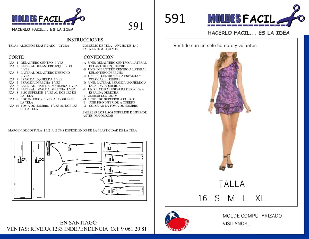 Patrón de costura Vestido Corto De Dos Pisos — Moldes Fácil