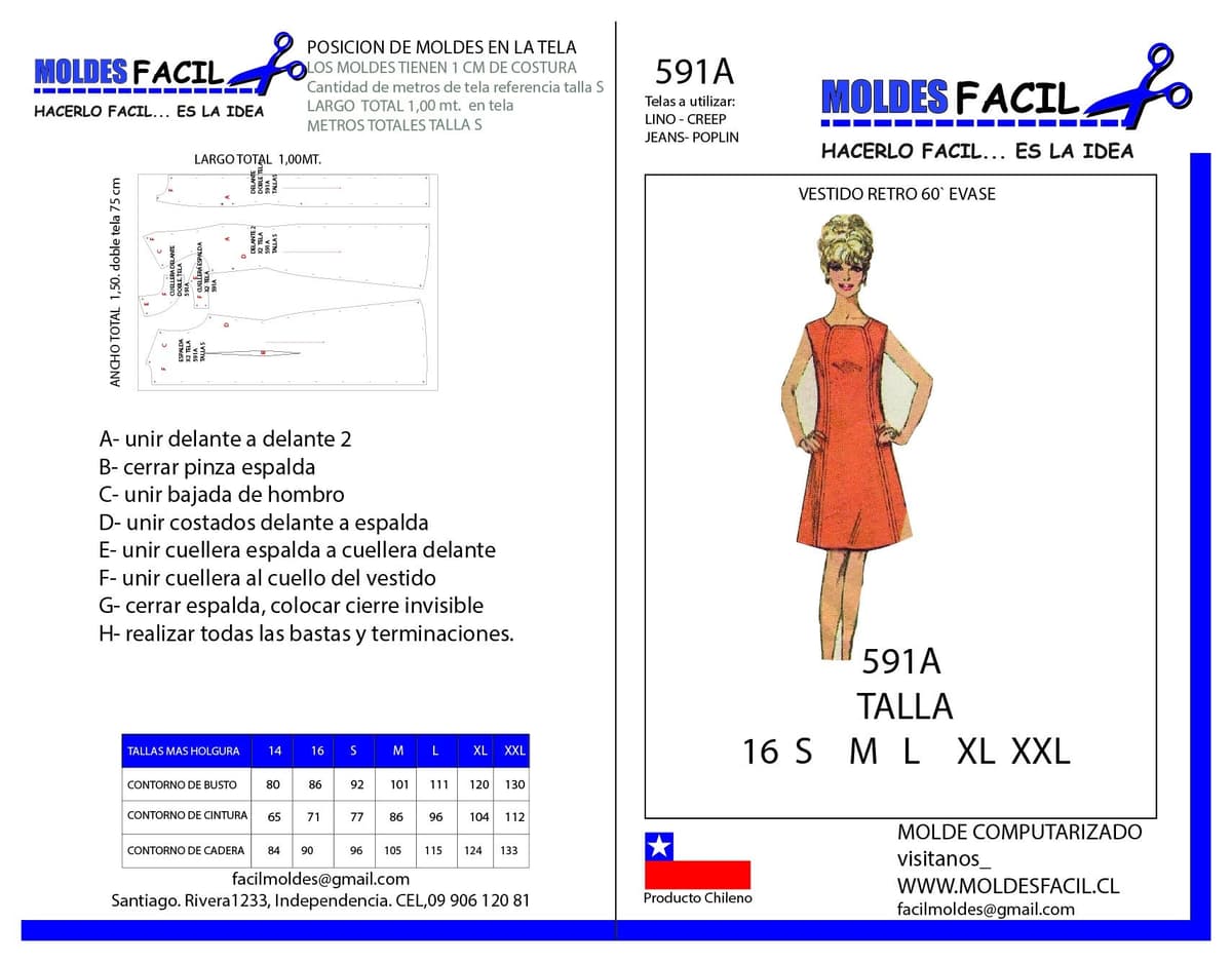 Patrón de costura Vestido Retro años 60 Evasé — Moldes Fácil