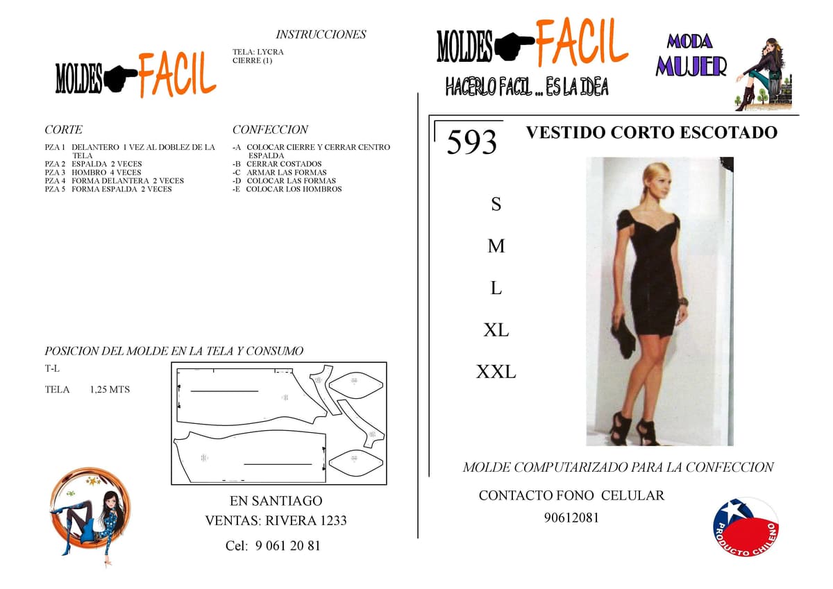 Patrón de costura Vestido Corto Escotado — Moldes Fácil