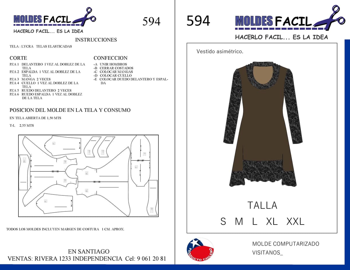 Patrón de costura Vestido Asimétrico — Moldes Fácil