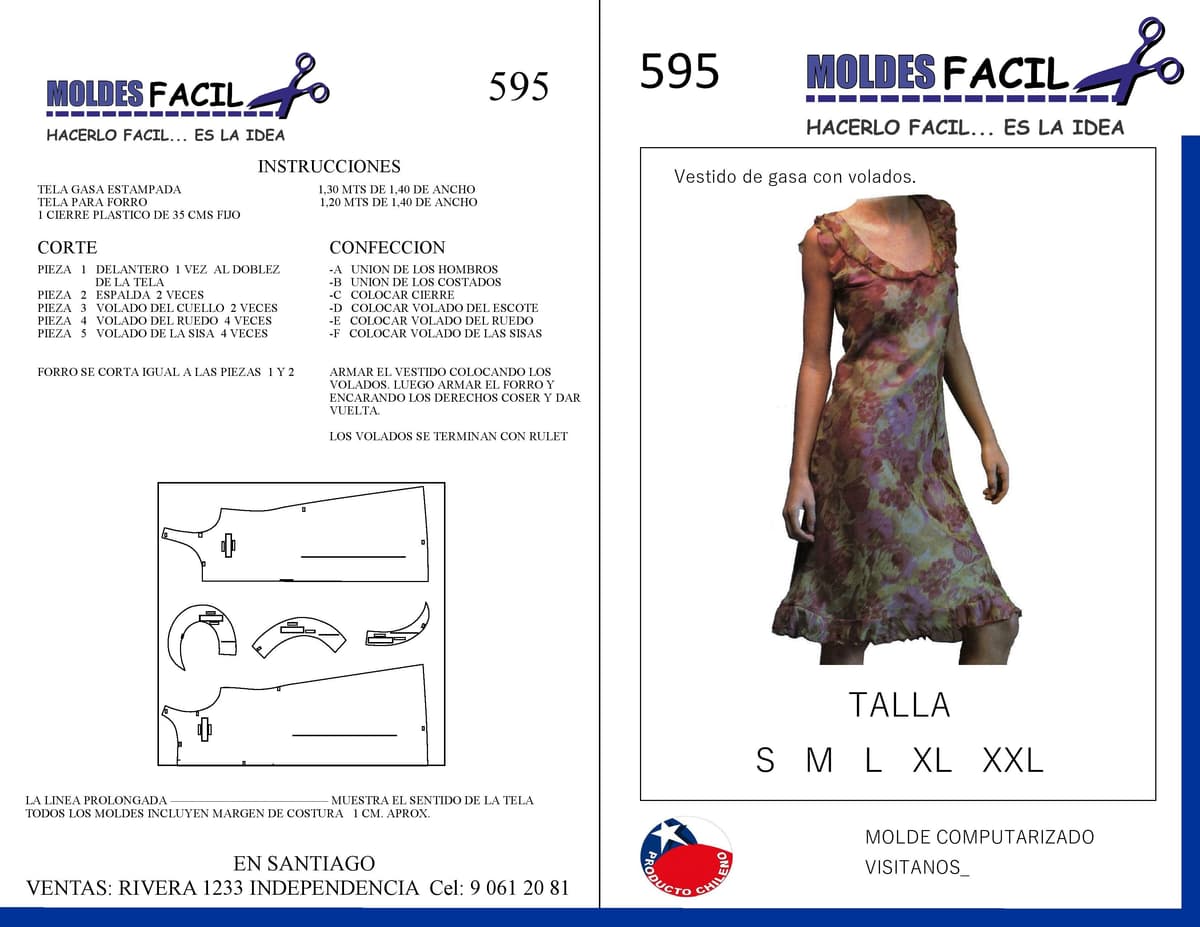 Patrón de costura Vestido De Gaza Con Volados — Moldes Fácil