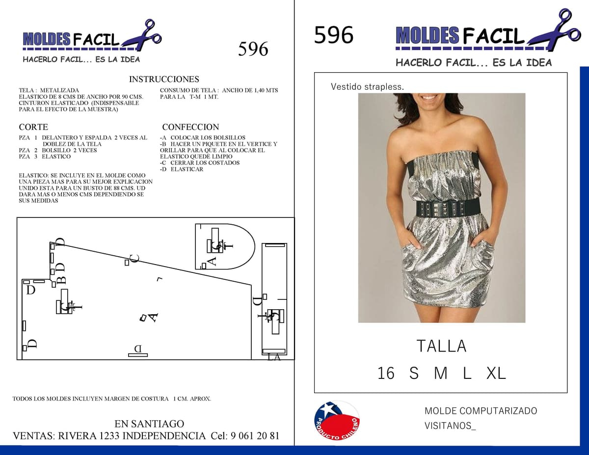 Patrón de costura Vestido Corto Metalizado — Moldes Fácil