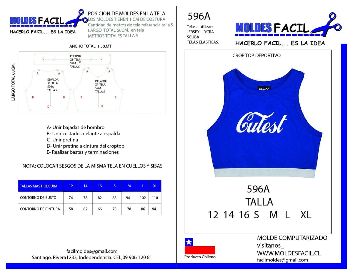 Patrón de costura Crop top deportivo — Moldes Fácil