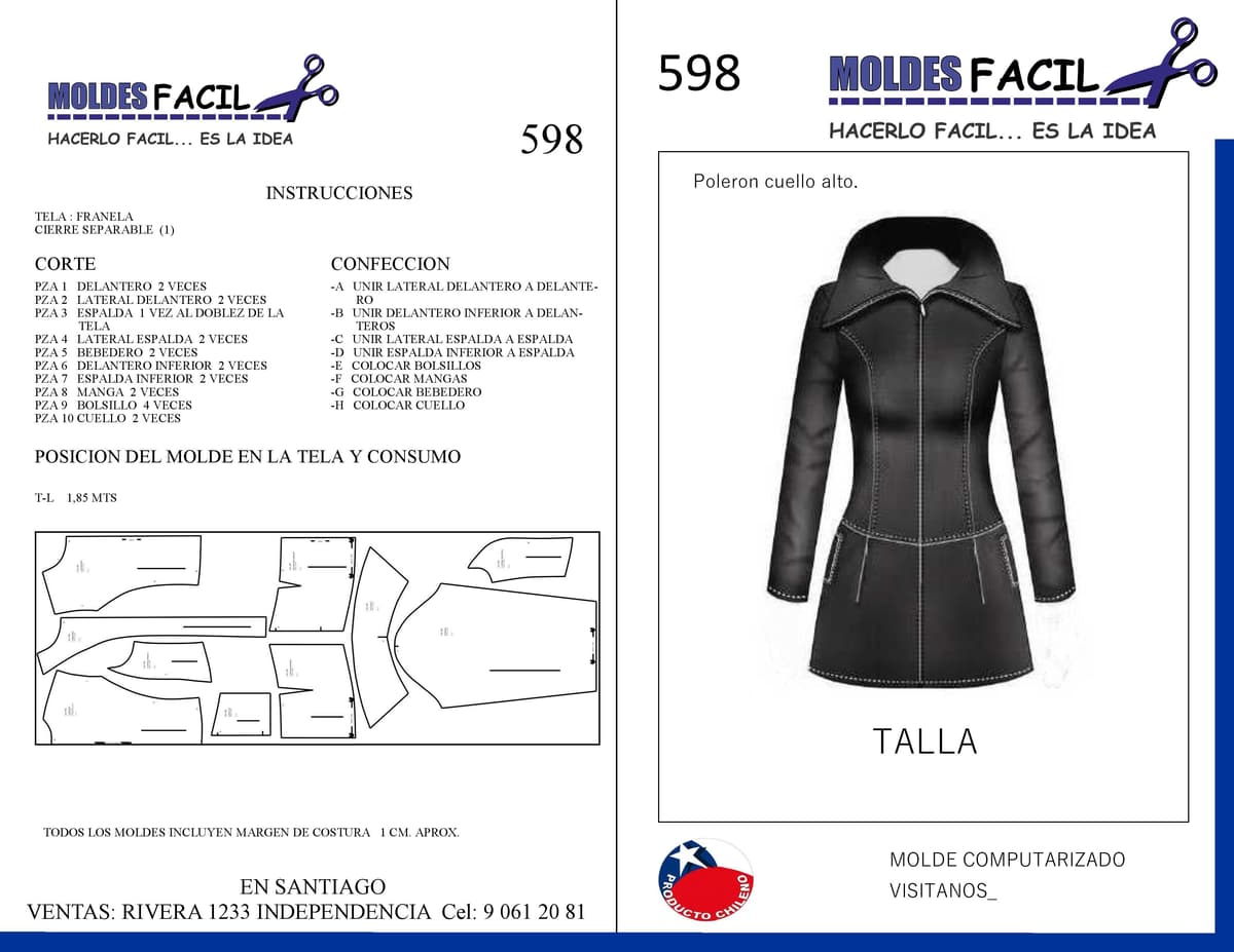 Patrón de costura POLERON CUELLO ALTO — Moldes Fácil