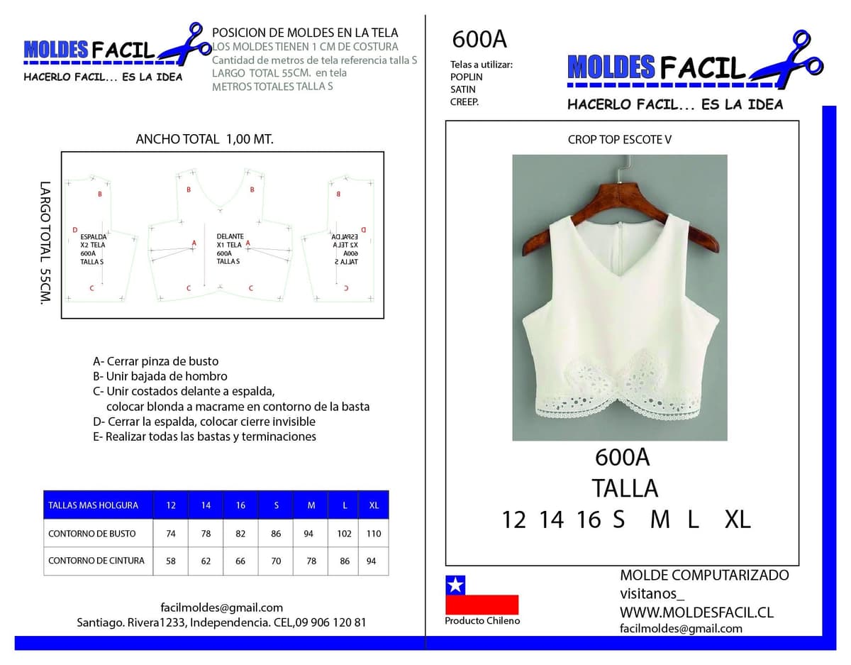 Patrón de costura CROP TOP ESCOTE V — Moldes Fácil