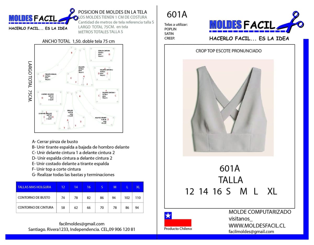 Patrón de costura CROP TOP ESCOTE PRONUNCIADO — Moldes Fácil