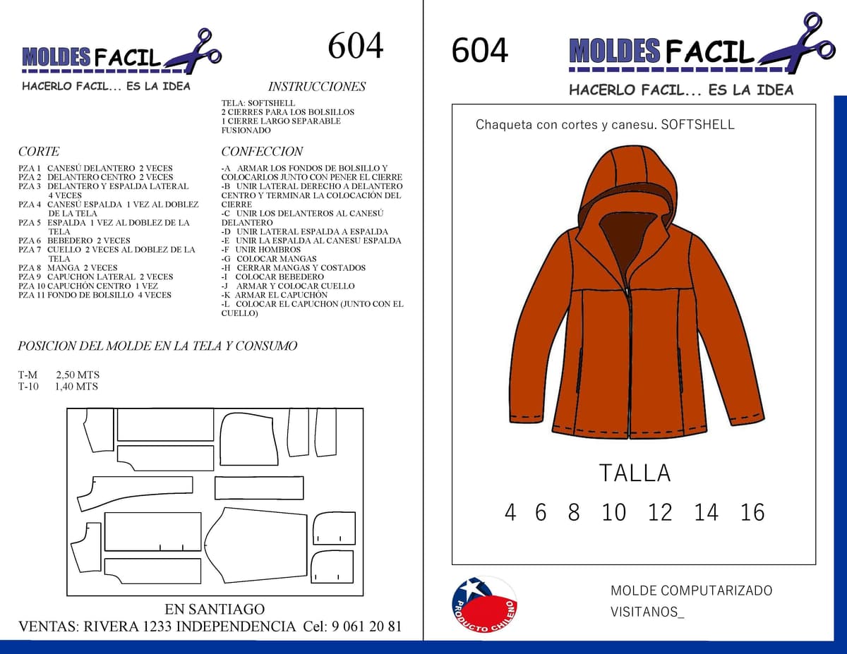 Patrón de costura CHAQUETA DE SOFTSHELL CON CANESU — Moldes Fácil