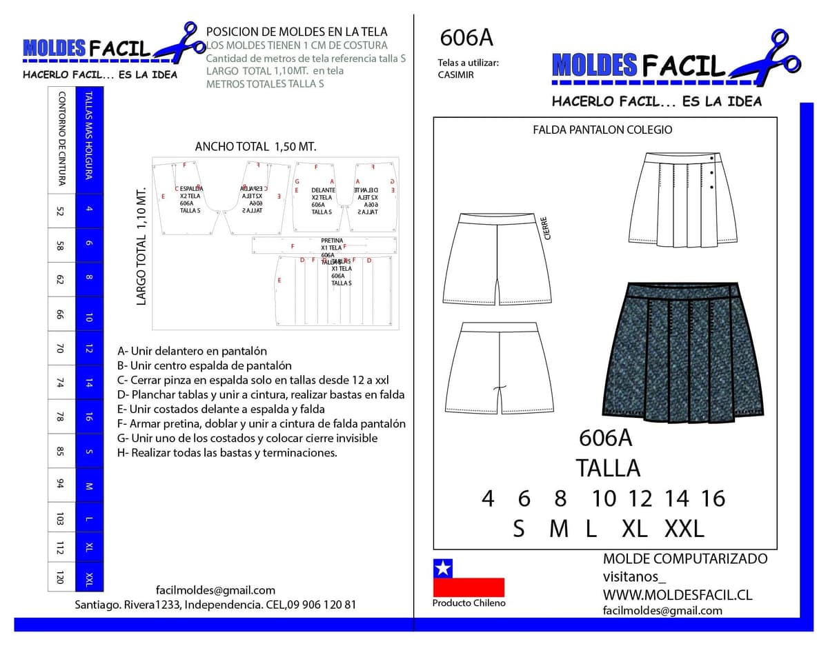 Patrón de costura Falda pantalon colegio — Moldes Fácil