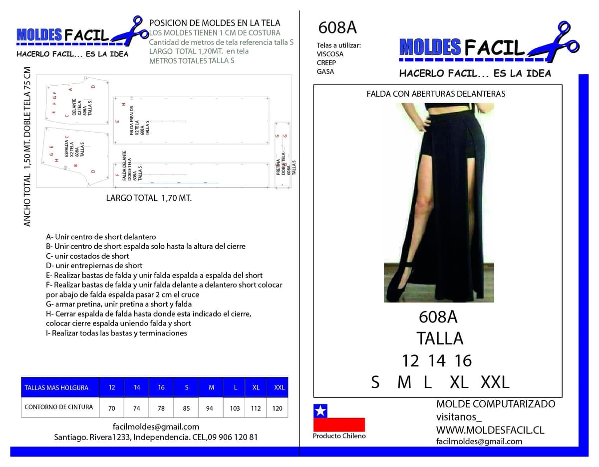 Patrón de costura Falda con aberturas delanteras — Moldes Fácil
