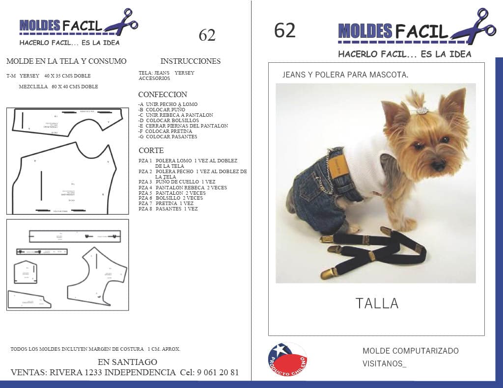 Patrón de costura Jeans y polera para mascota — Moldes Fácil