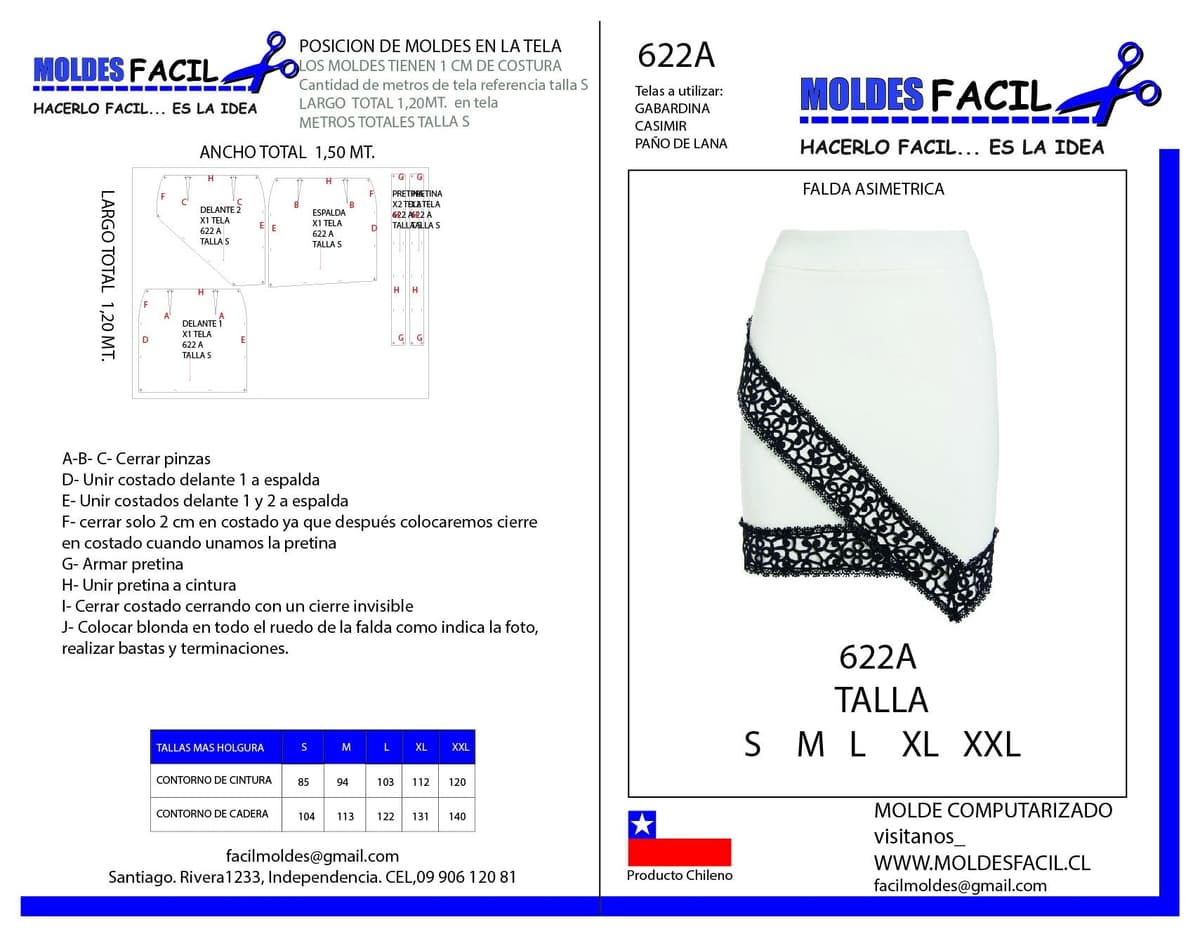Patrón de costura Falda asimetrica — Moldes Fácil