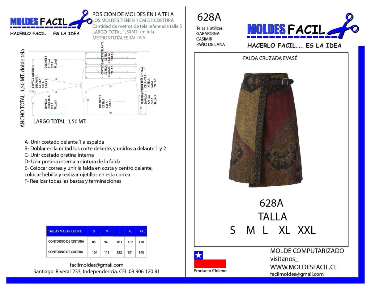 Patrón de costura Falda cruzada evasé — Moldes Fácil