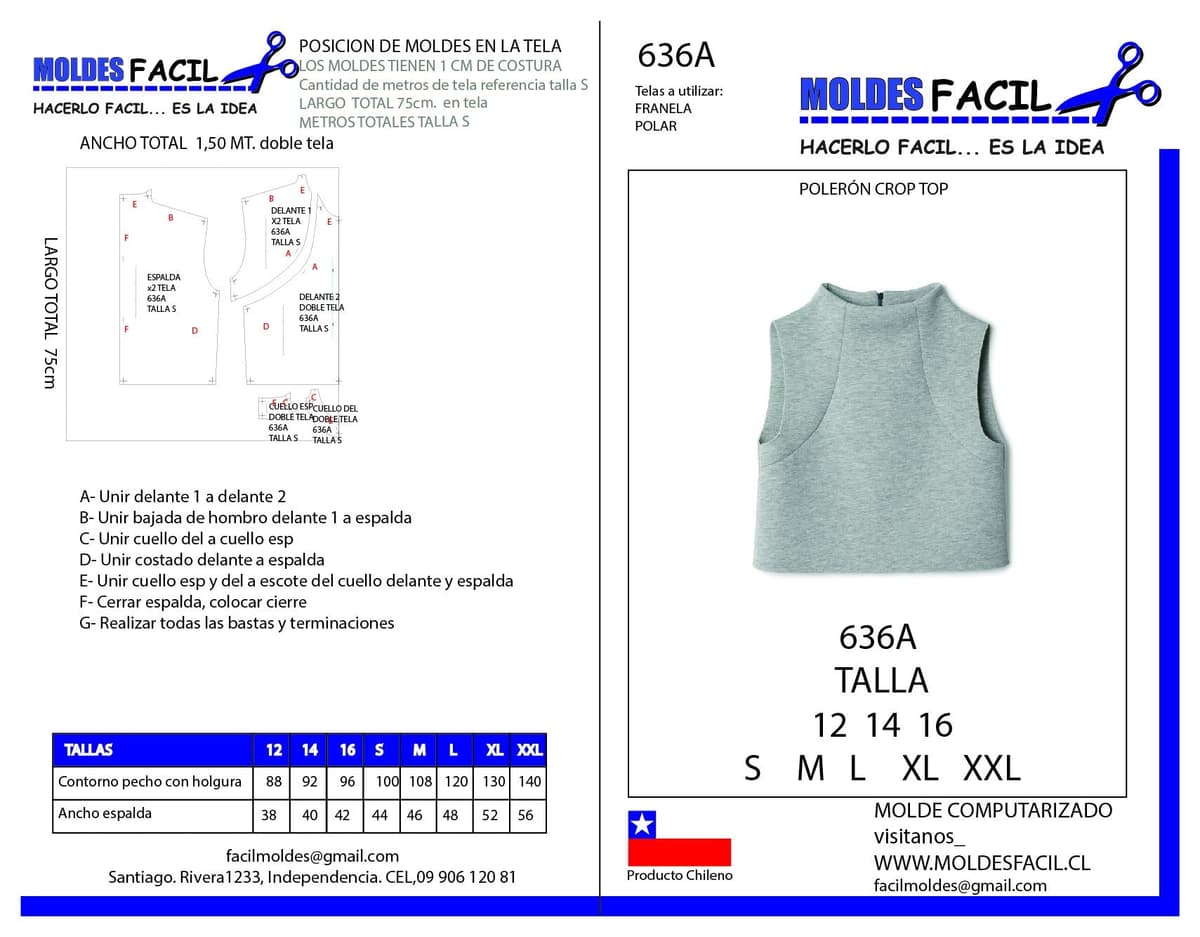 Patrón de costura POLERON CROP TOP — Moldes Fácil