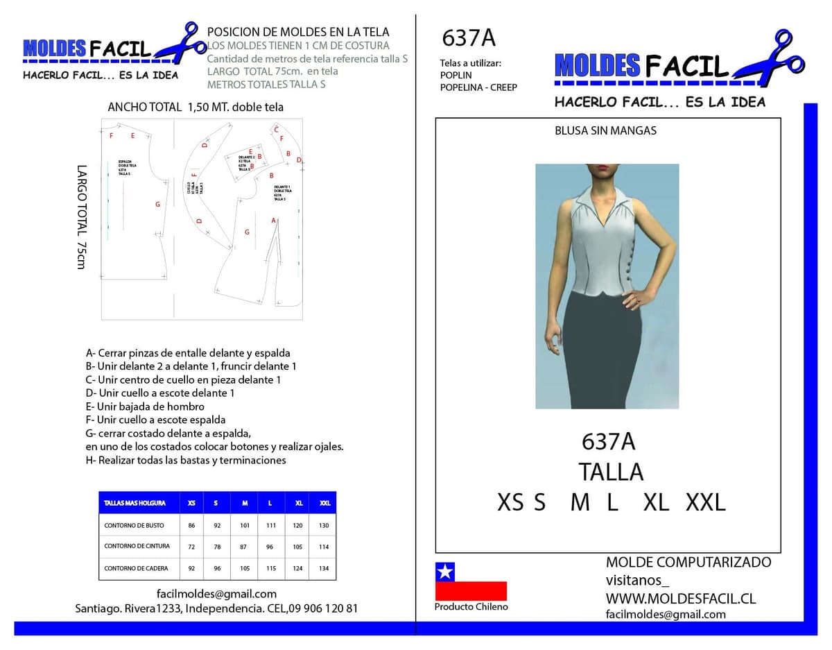 Patrón de costura BLUSAS SIN MANGAS — Moldes Fácil