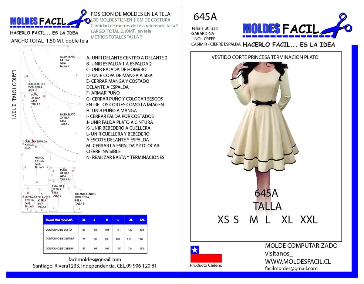 Patrón de costura Vestido Corte Princesa Y Terminaciones Plato — Moldes Fácil