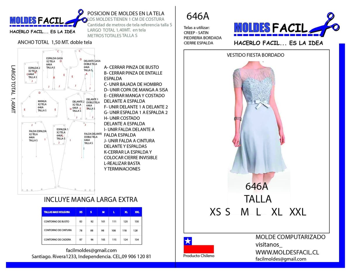 Patrón de costura Vestido Fiesta Bordado — Moldes Fácil
