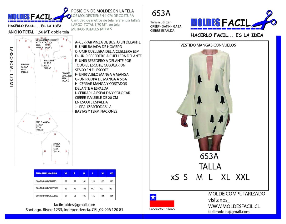 Patrón de costura Vestido Mangas Con Vuelos — Moldes Fácil