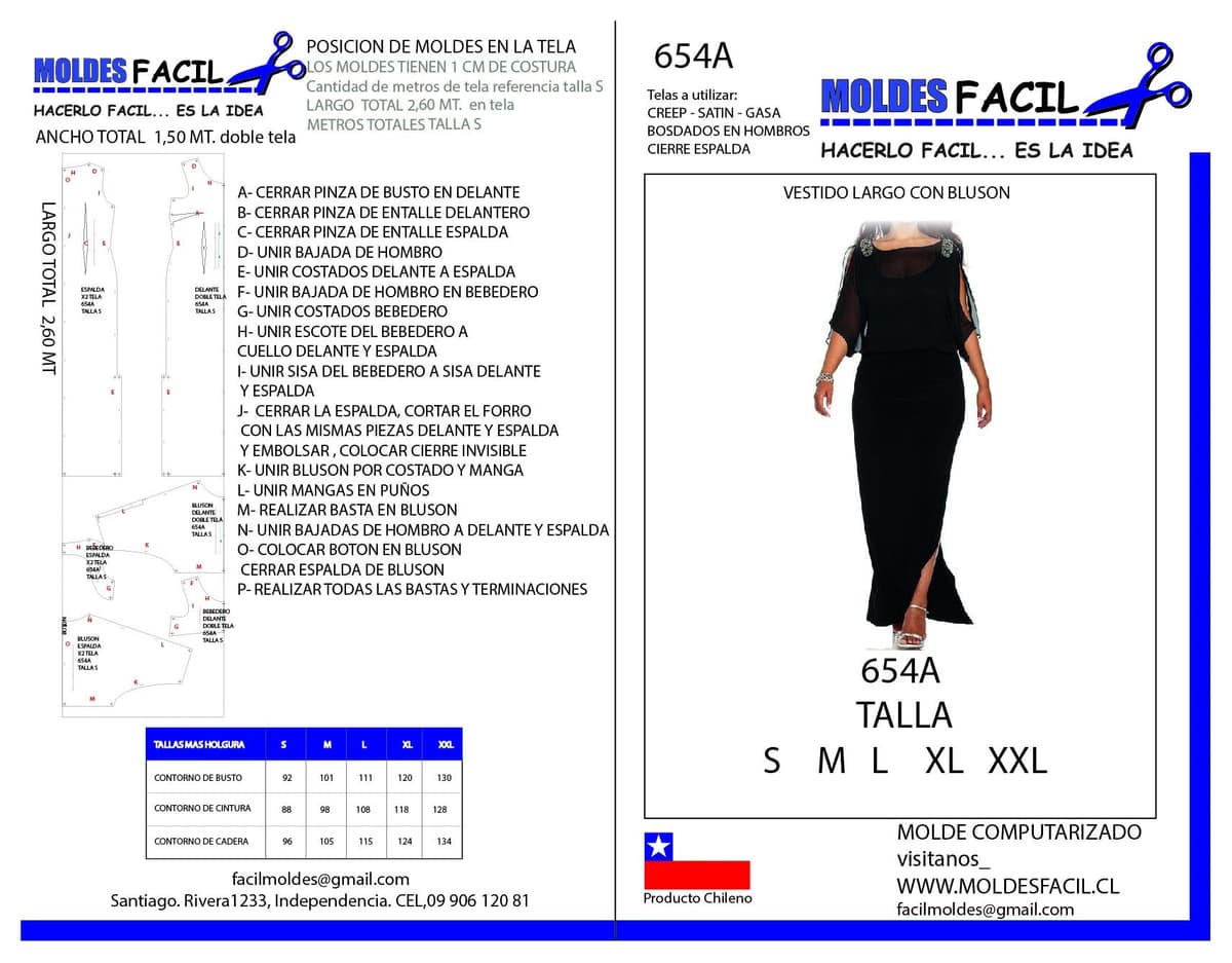 Patrón de costura Vestido largo con blusón — Moldes Fácil