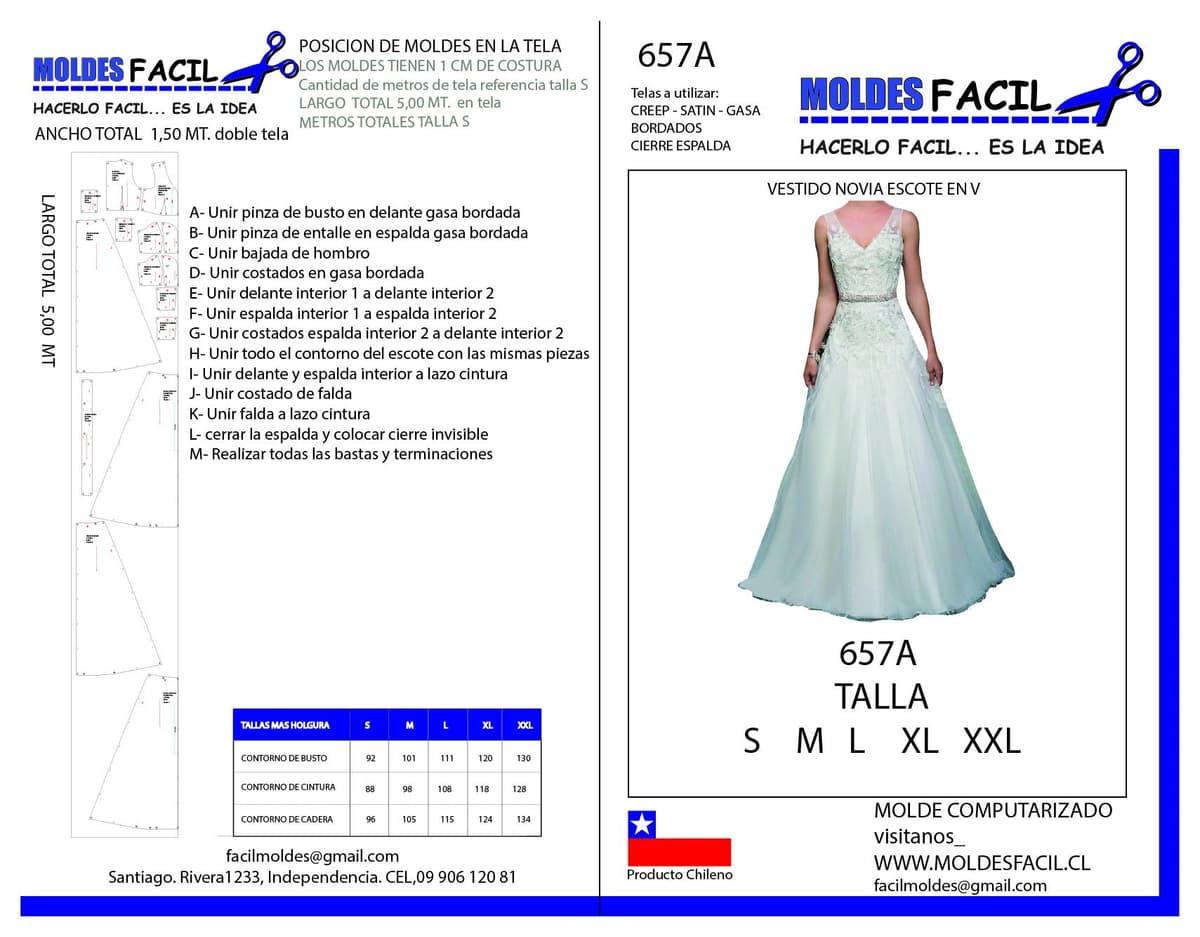 Patrón de costura Vestido de novia escote en V — Moldes Fácil