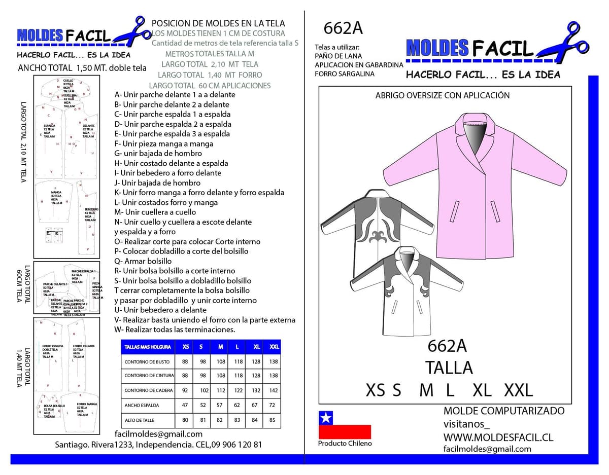 Patrón de costura ABRIGO OVERSIZE CON APLICACIÓN — Moldes Fácil