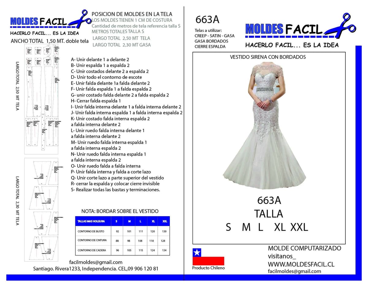 Patrón de costura Vestido de sirena con bordados de novia — Moldes Fácil