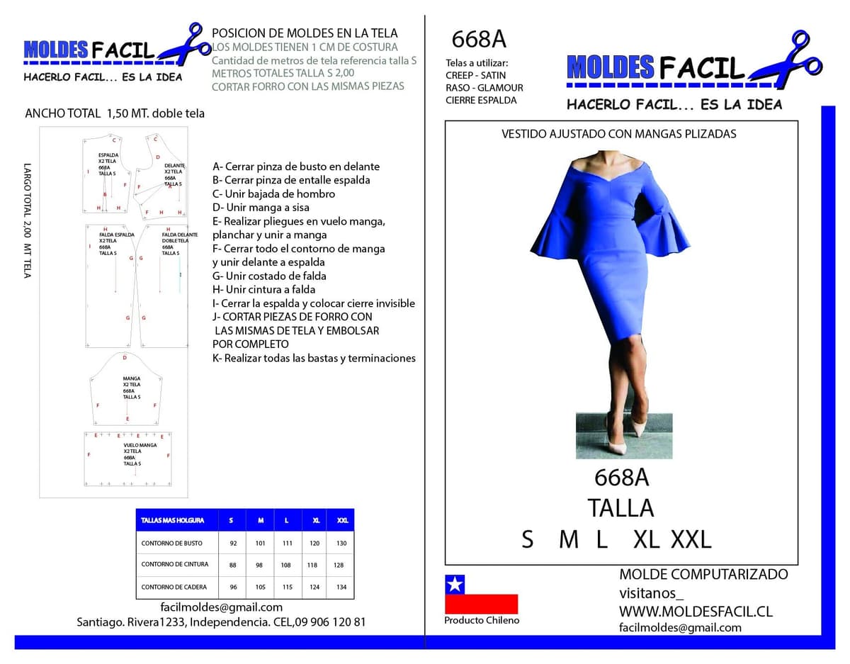 Patrón de costura Vestido Ajustado Con Mangas Plizadas — Moldes Fácil