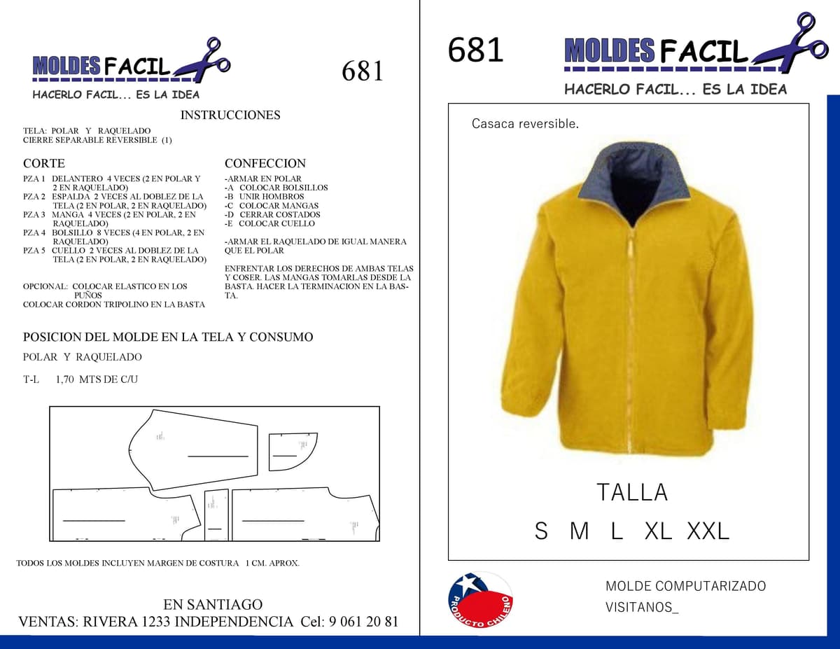 Patrón de costura CASACA REVERSIBLE — Moldes Fácil
