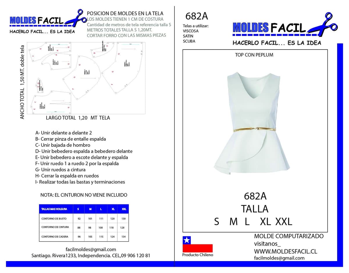 Patrón de costura Top con peplum — Moldes Fácil