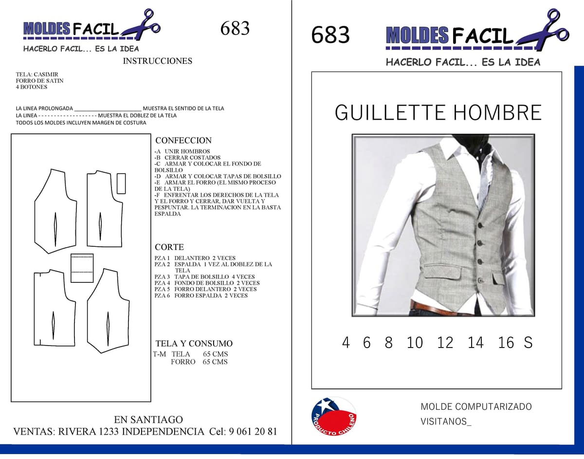 Patrón de costura GILLETTE HOMBRE — Moldes Fácil