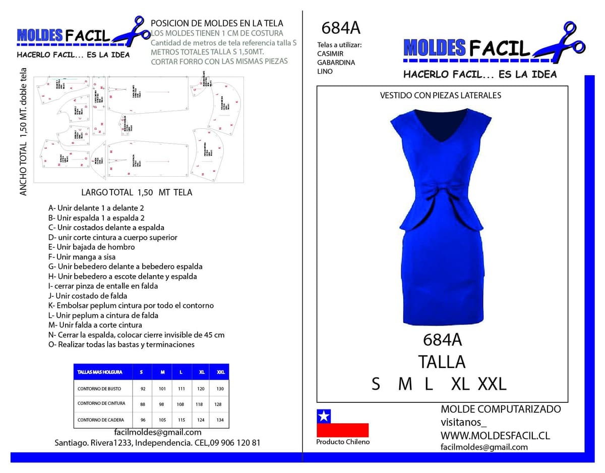 Patrón de costura Vestido Con Piezas Laterales — Moldes Fácil