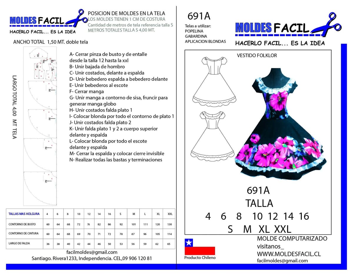 Patrón de costura Vestido de Folclor — Moldes Fácil