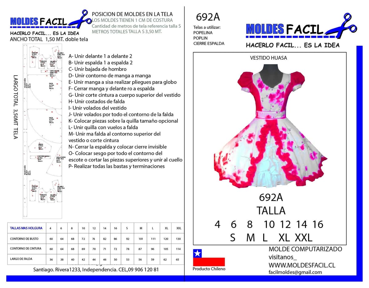 Patrón de costura Vestido de Huasa — Moldes Fácil