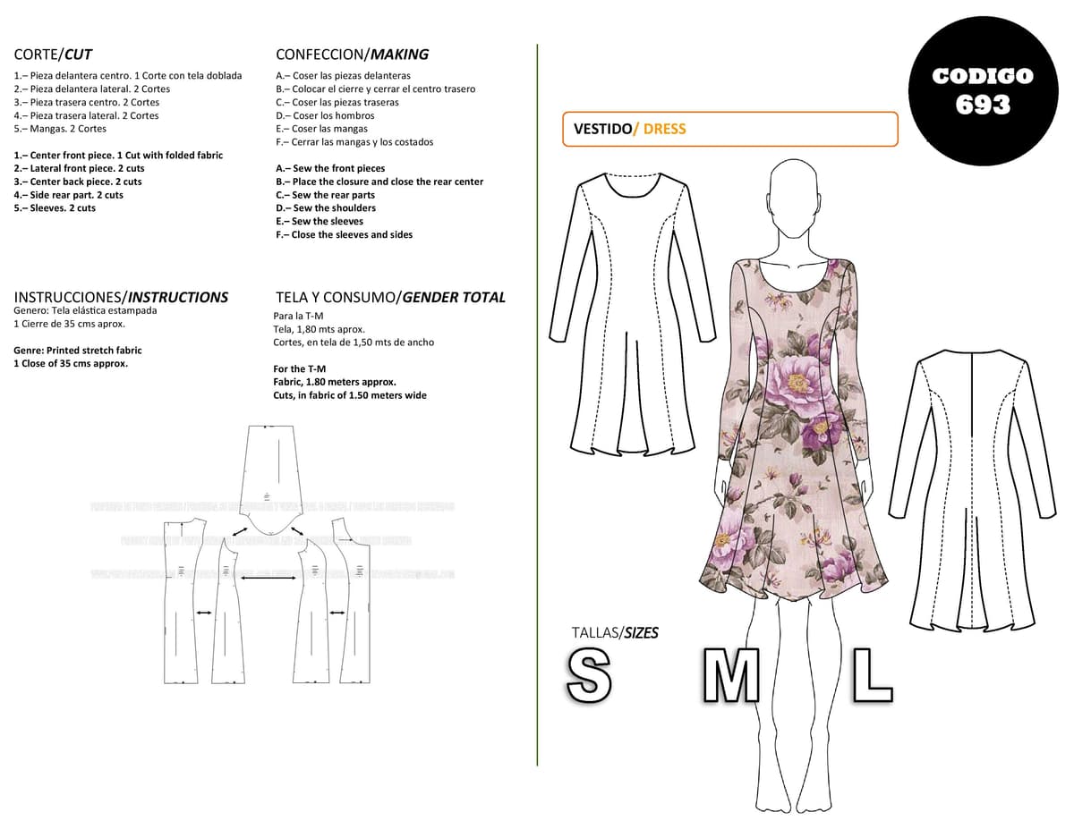 Patrón de costura Vestido — Moldes Fácil