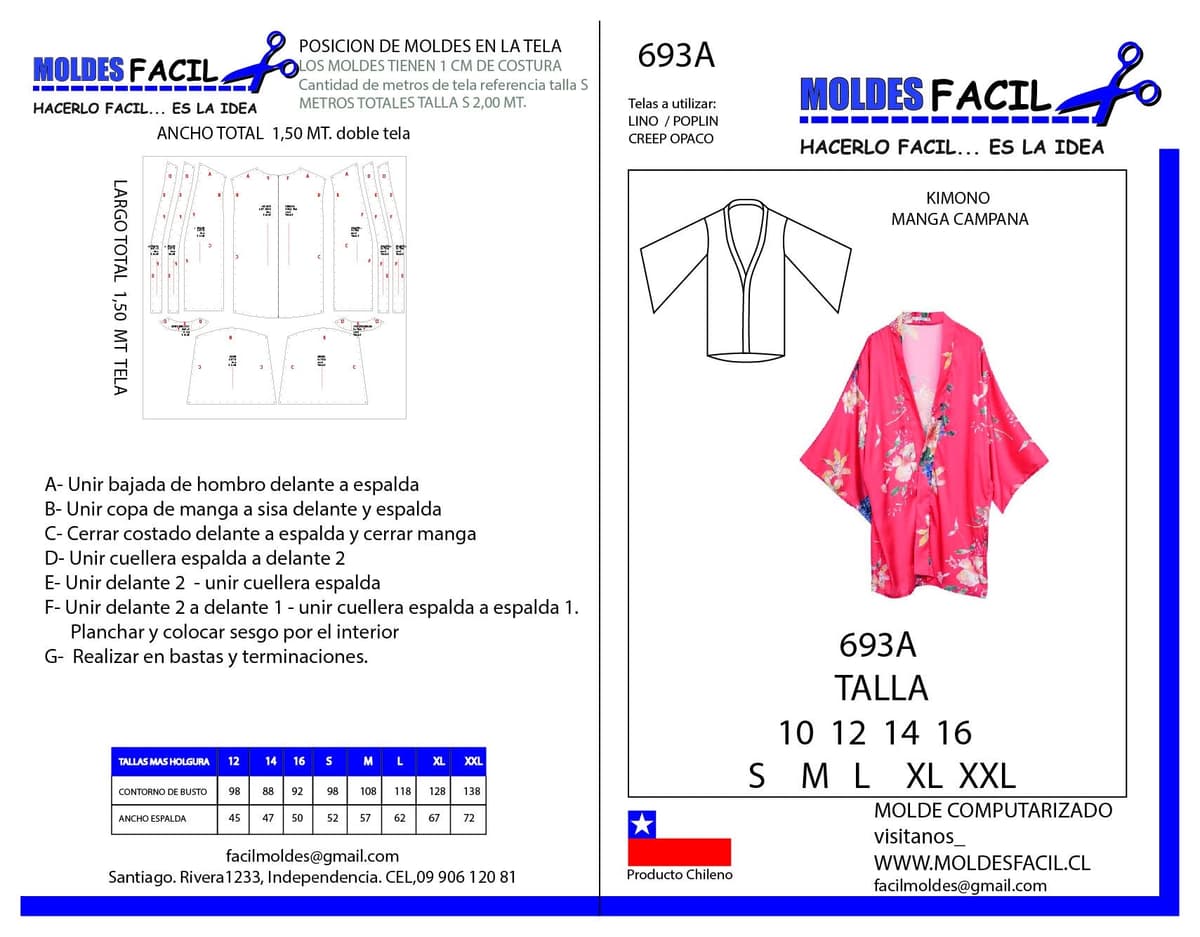 Patrón de costura Kimono Manga Campana — Moldes Fácil