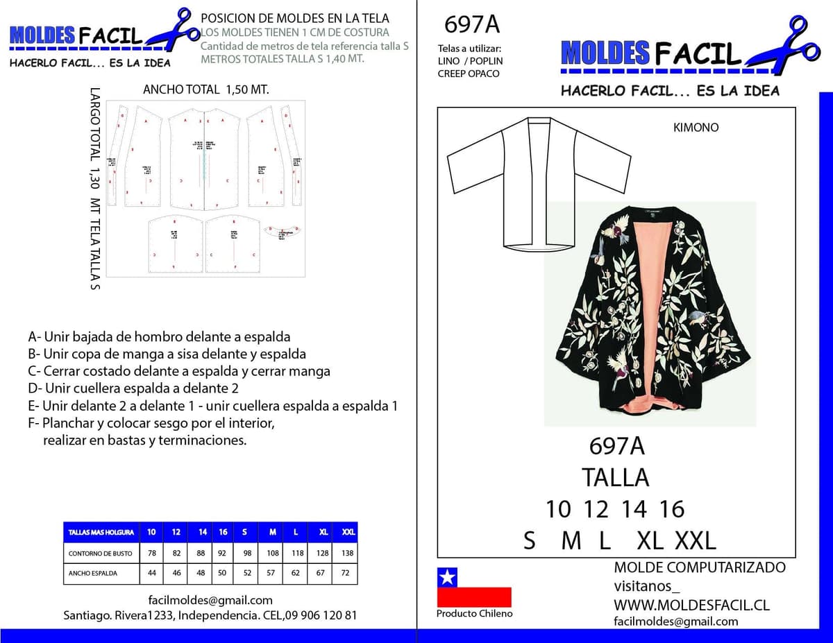 Patrón de costura Kimono — Moldes Fácil