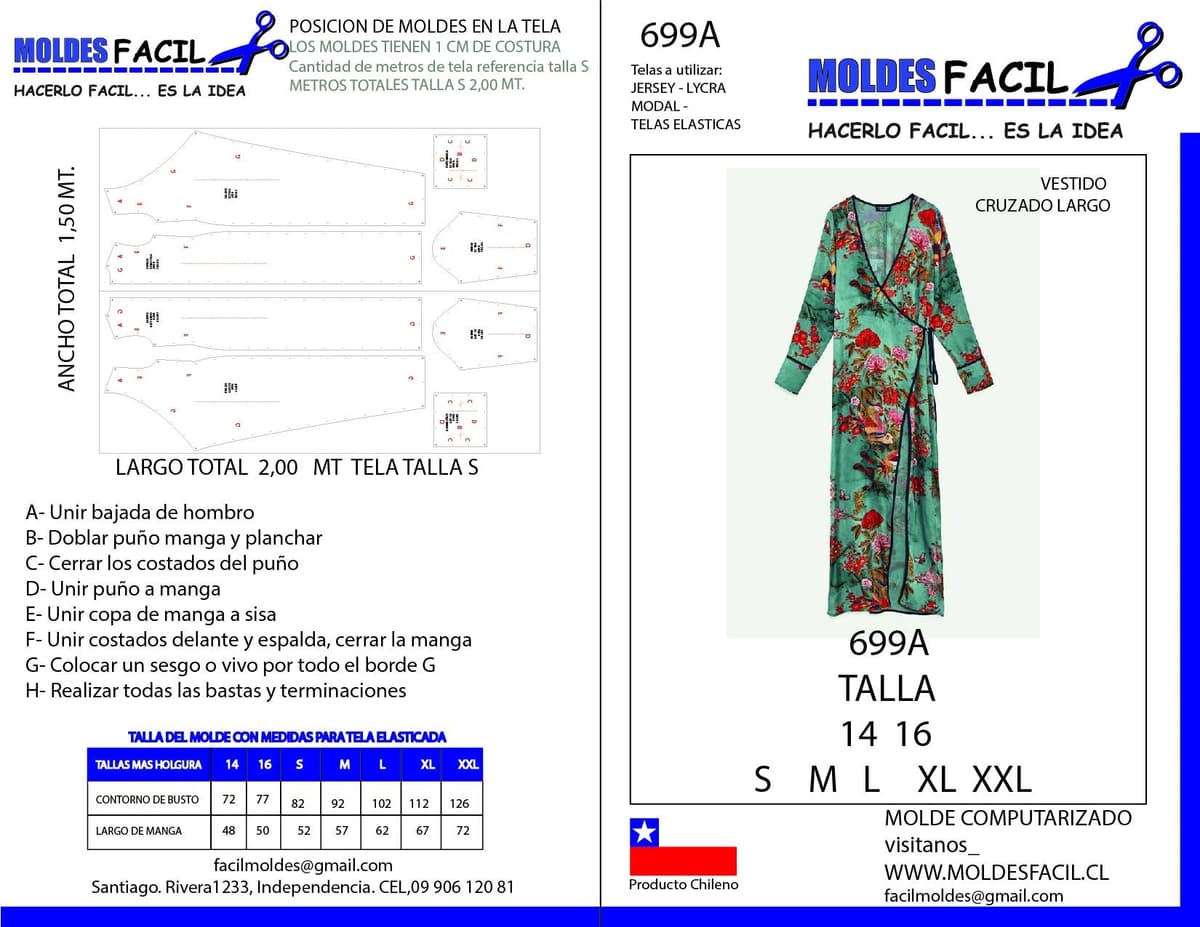 Patrón de costura Vestido Cruzado Largo — Moldes Fácil