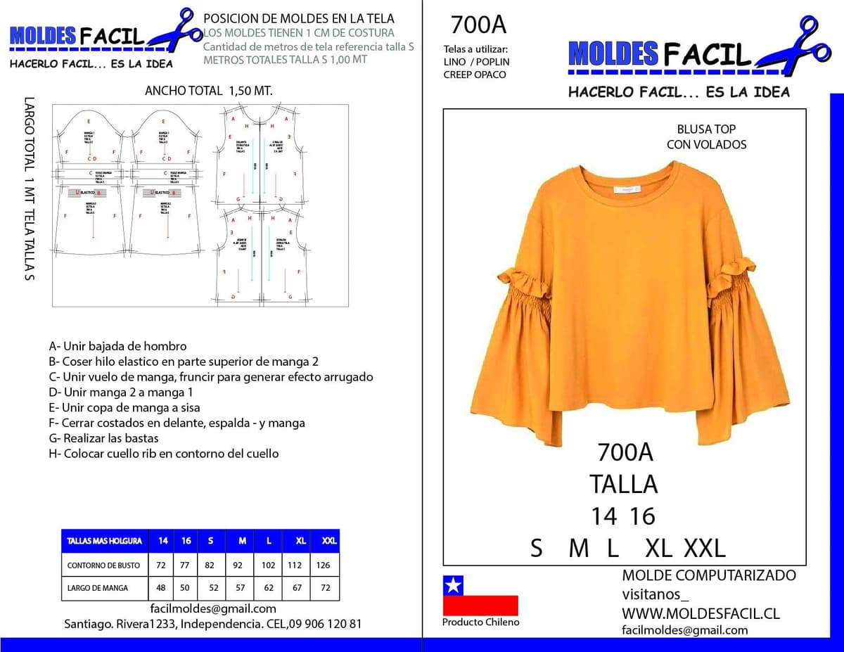 Patrón de costura BLUSA TOP CON VOLADOS — Moldes Fácil