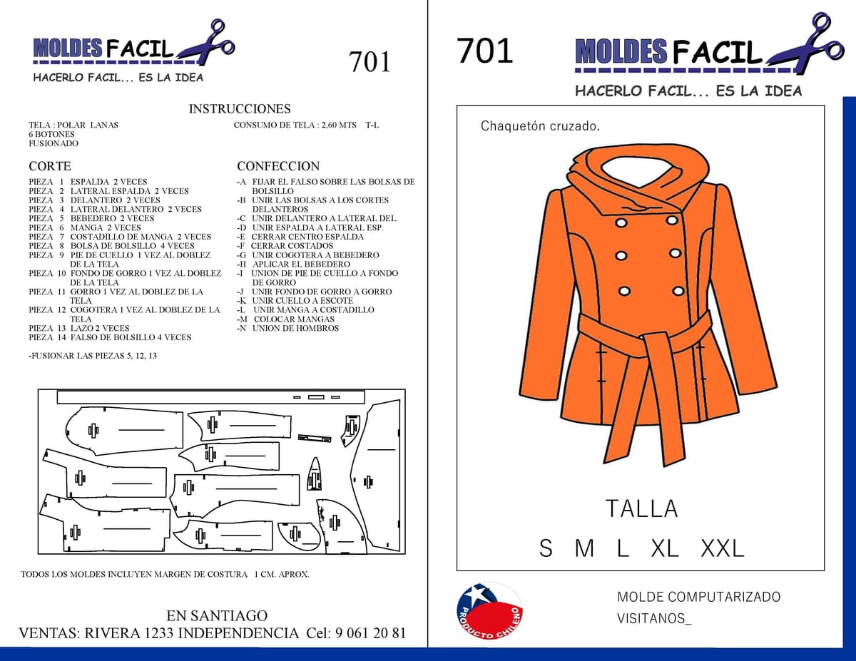 Patrón de costura CHAQUETON CRUZADO DE POLAR — Moldes Fácil