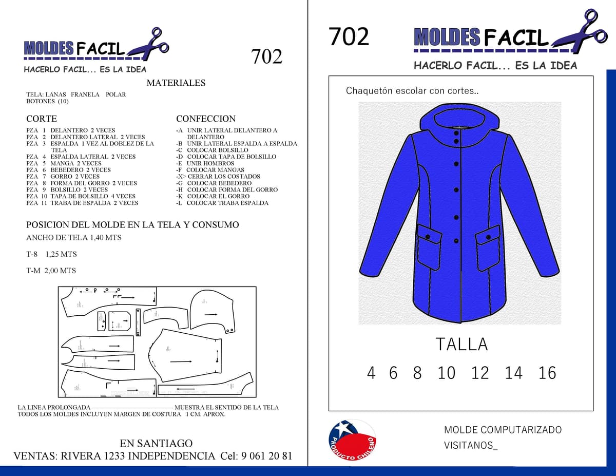 Patrón de costura Chaquetón escolar con cortes — Moldes Fácil