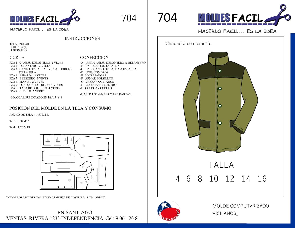 Patrón de costura CHAQUETON DE POLAR — Moldes Fácil