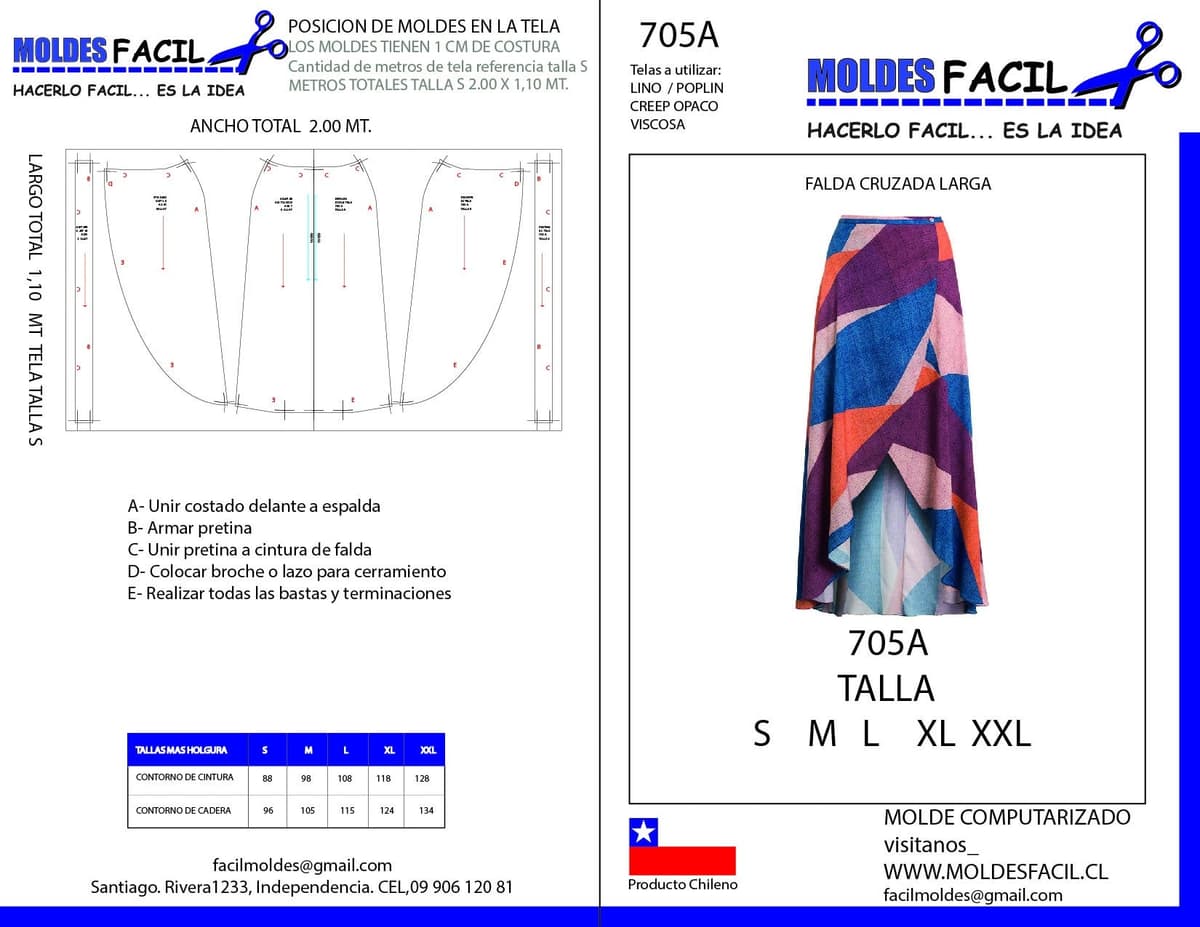 Patrón de costura Falda cruzada larga — Moldes Fácil