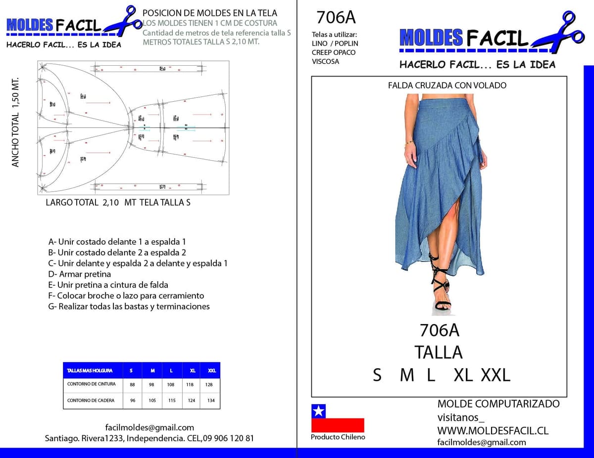 Patrón de costura Falda cruzada con volado — Moldes Fácil