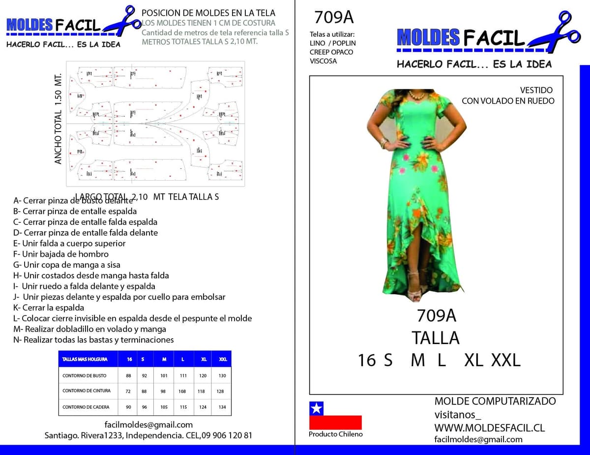 Patrón de costura Vestido Con Volado En Ruedo — Moldes Fácil