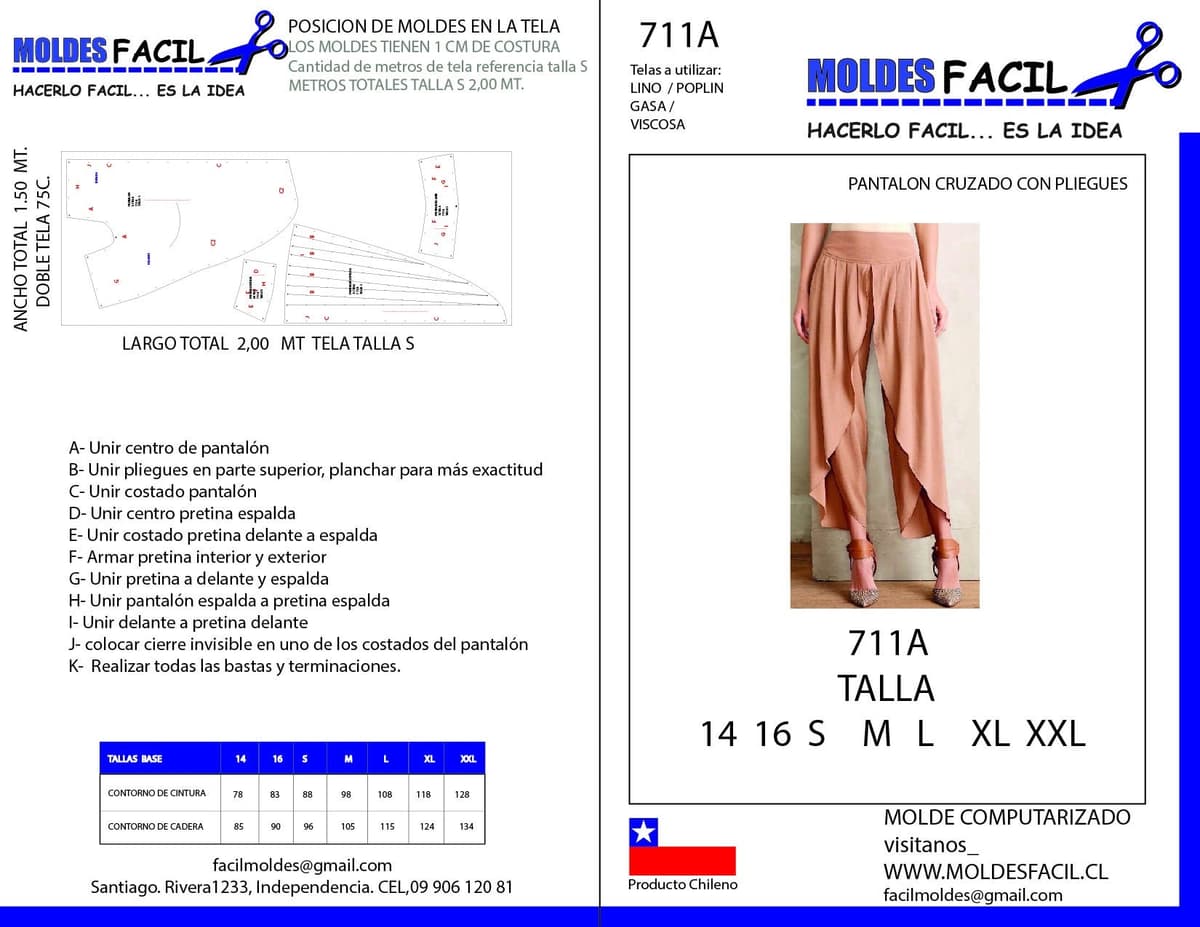 Patrón de costura Pantalón cruzado con pliegues — Moldes Fácil