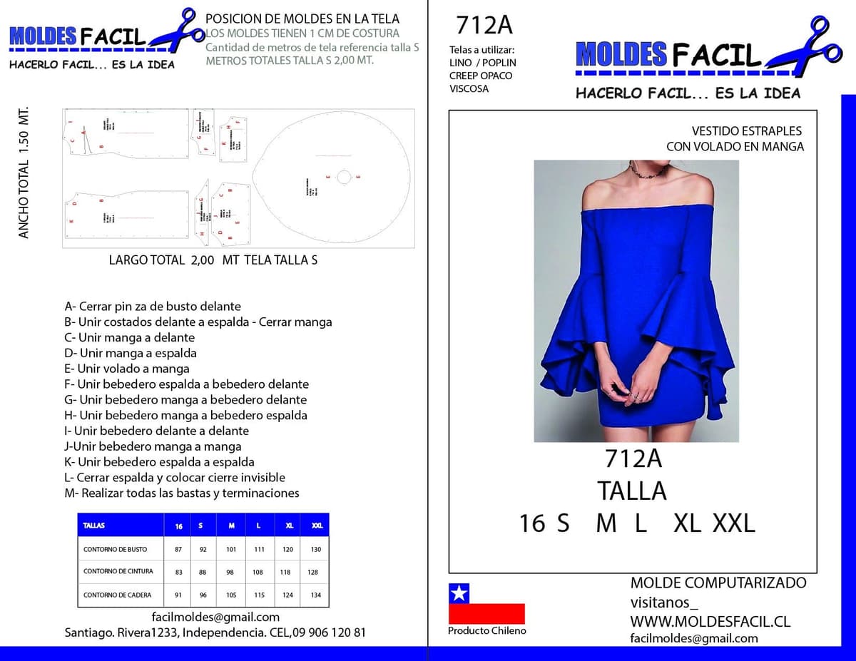 Patrón de costura Vestido Strapless Con Volado En Manga — Moldes Fácil