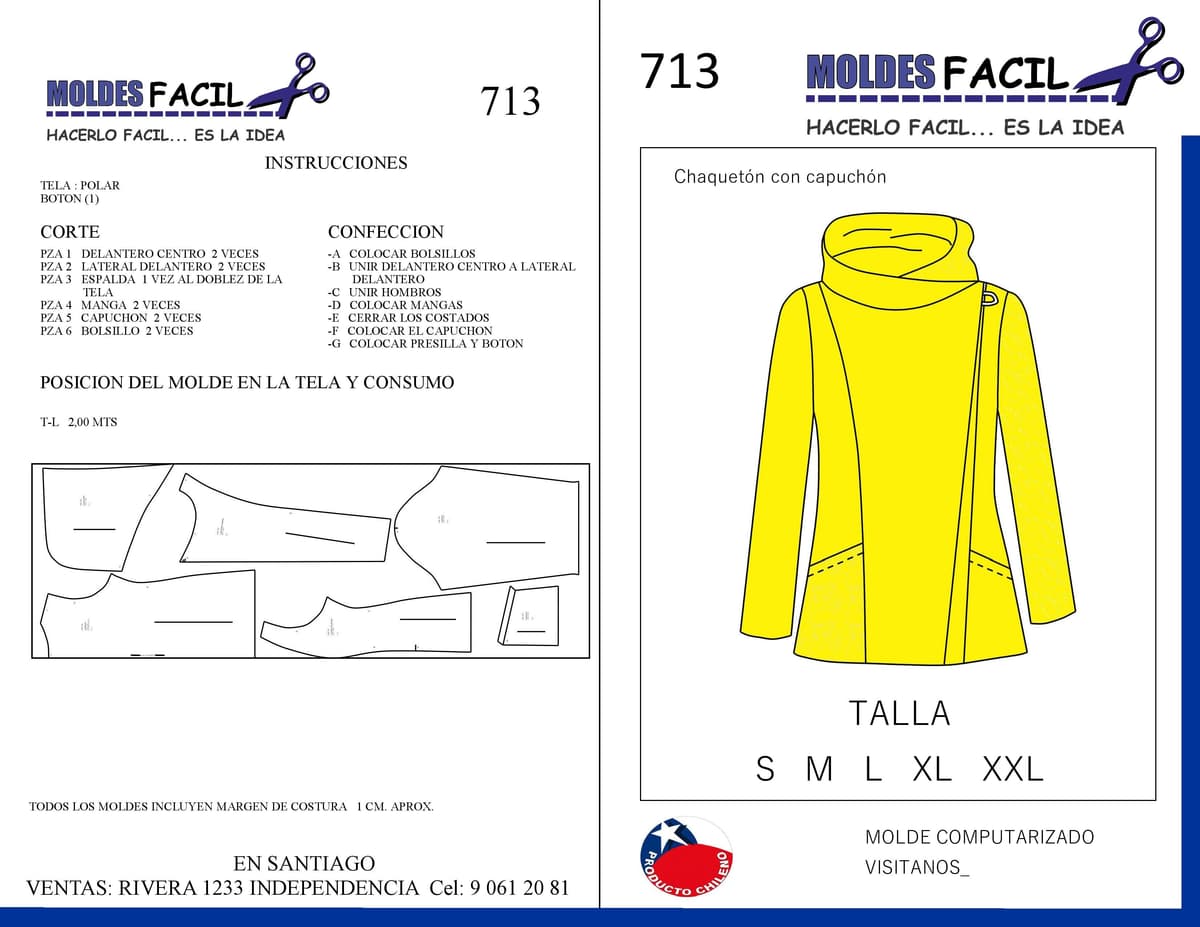 Patrón de costura Chaquetón polar con capuchón — Moldes Fácil