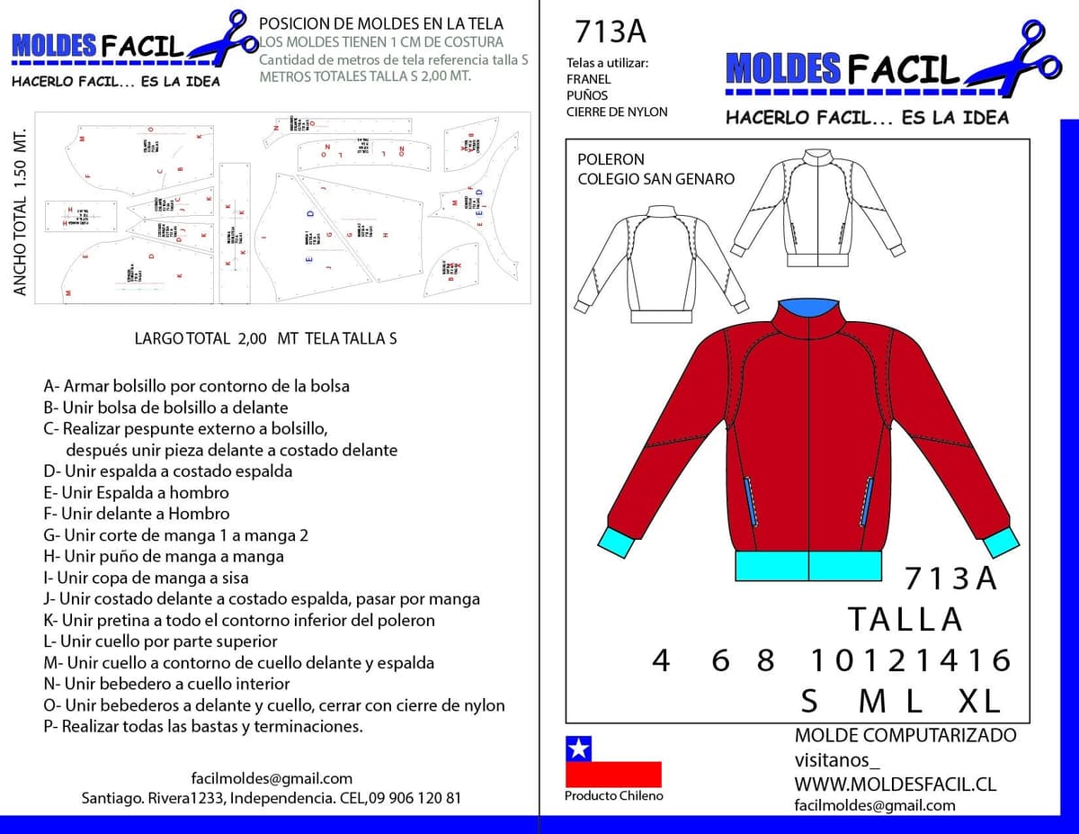 Patrón de costura Poleron colegio San Genaro — Moldes Fácil