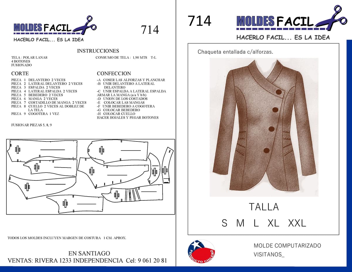 Patrón de costura CHAQUETA ENTALLADA CON ALFORZAS — Moldes Fácil