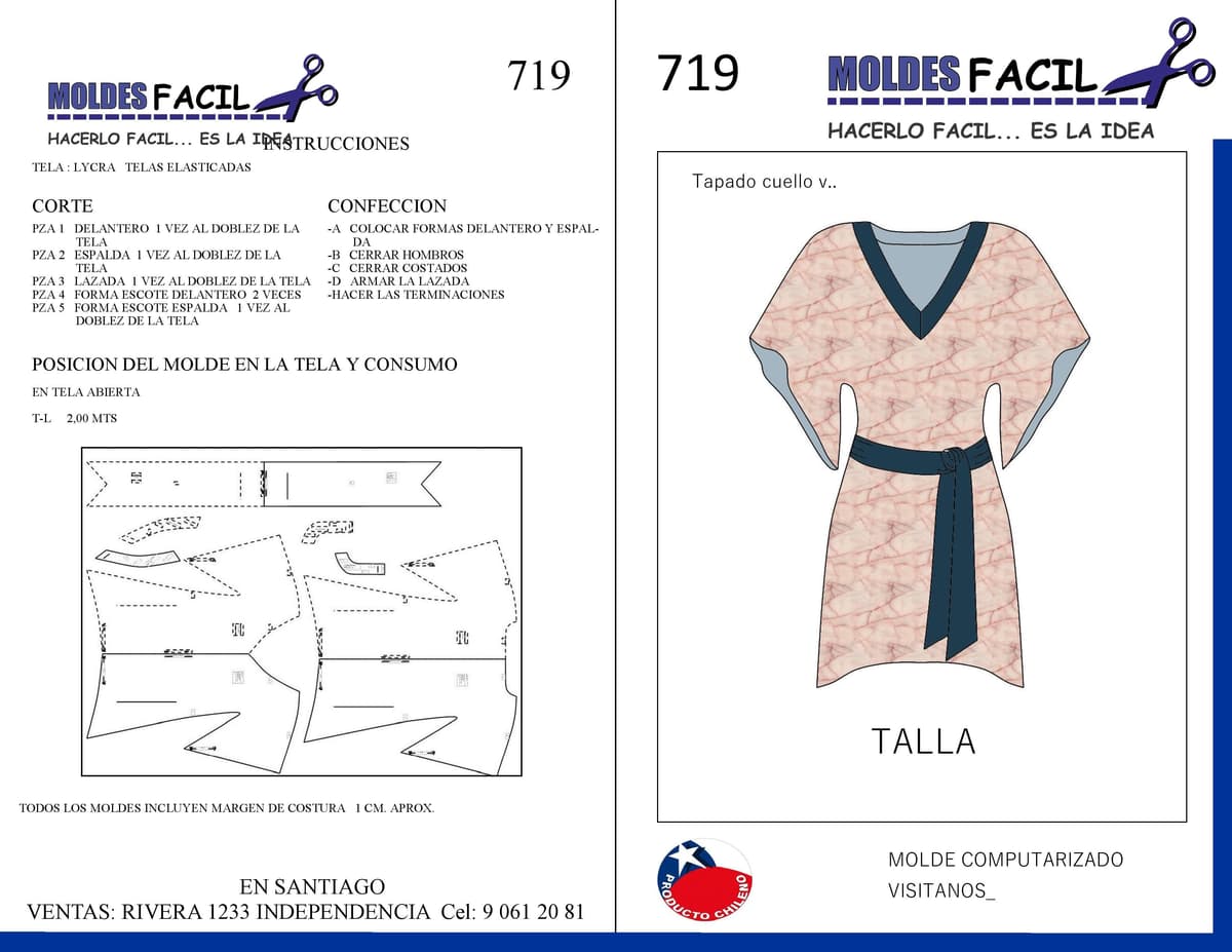 Patrón de costura Vestido Tapado Cerrado escote en V — Moldes Fácil