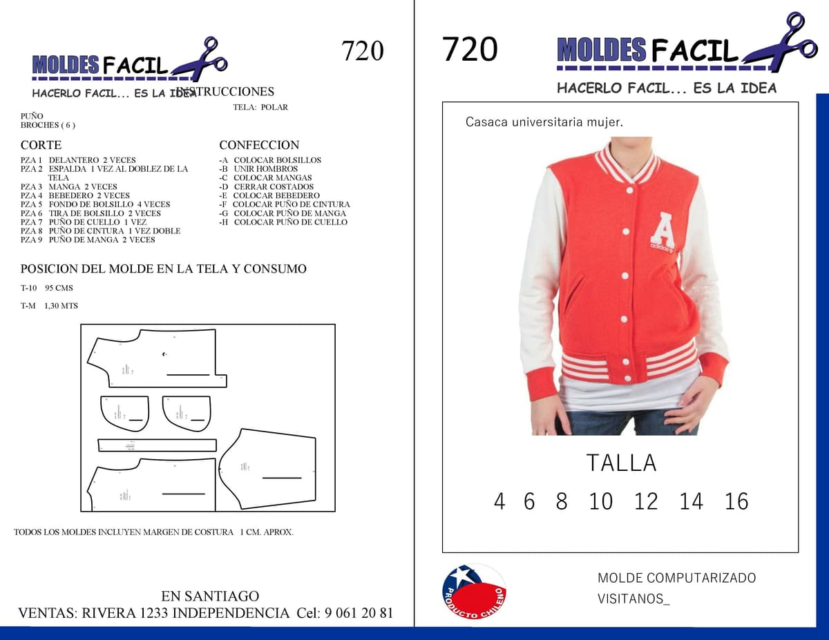 Patrón de costura CASACA UNIVERSITARIA MUJER — Moldes Fácil